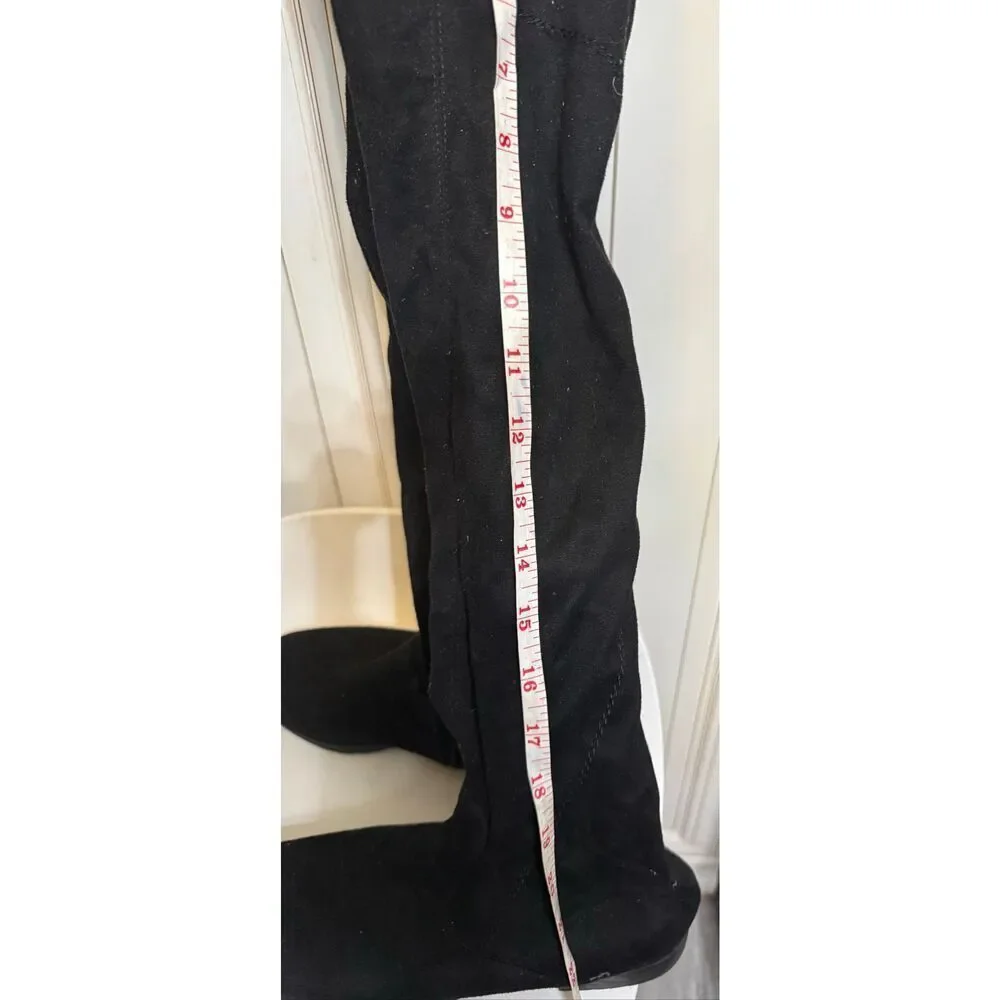 Unisa Women's Faux Suede Tie Back Flat Heel Over the Knee Boots Black Size 7.5